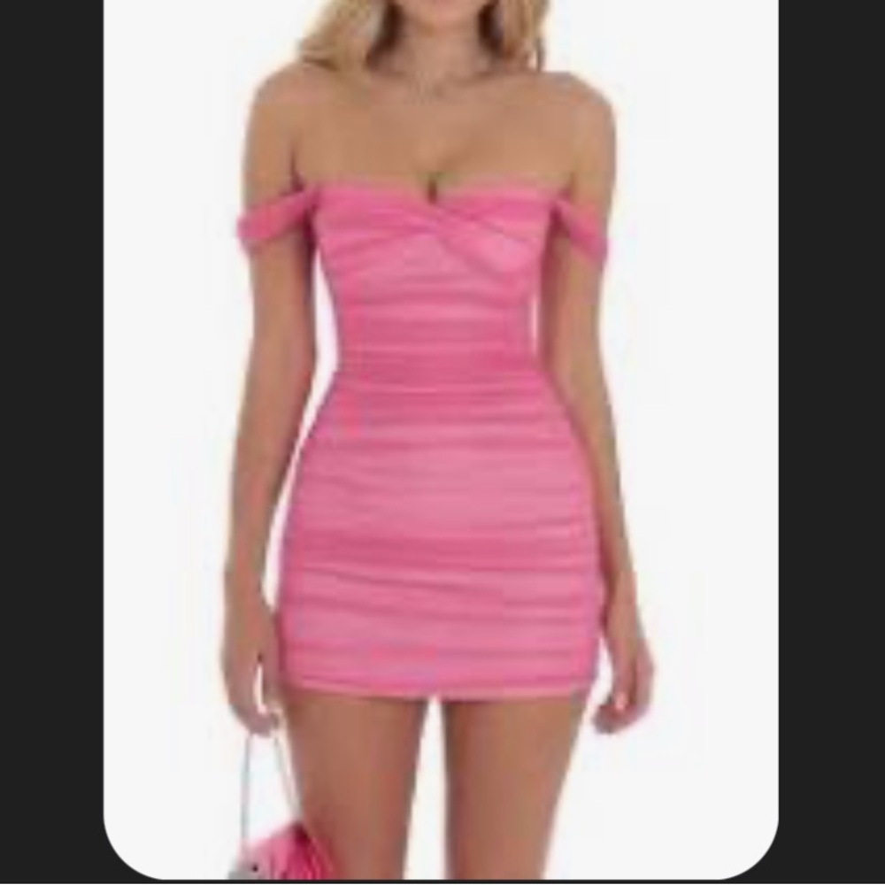 NWT and Sold Out Online! Lucy in the Sky Mesh Off Shoulder Bodycon Dress in Pink